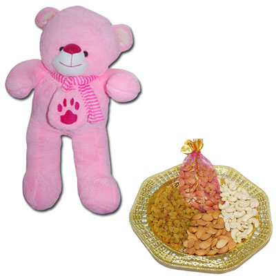 "Pink Teddy - BST- 9808, Dryfruit Thali - Click here to View more details about this Product